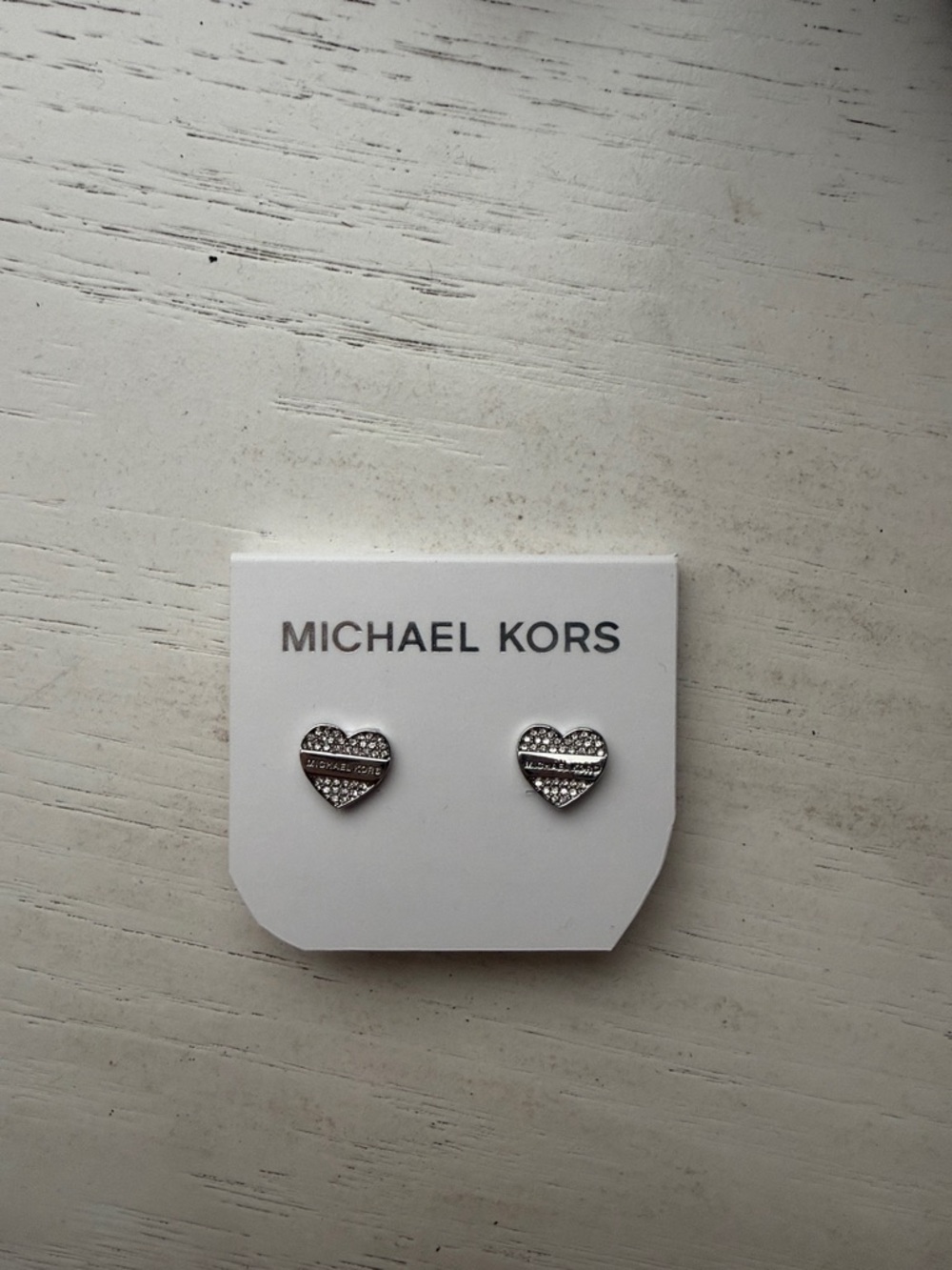 Michael Kors Silver Crystal Heart Earrings